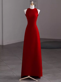 Simple A Line Red Floor Length Open Back Prom Dress HZ1022