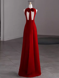Simple A Line Red Floor Length Open Back Prom Dress HZ1022