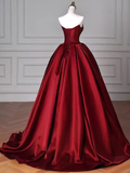Simple A Line Strapless Burgundy Floor Length Prom Dress HZ1022