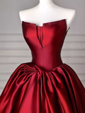 Simple A Line Strapless Burgundy Floor Length Prom Dress HZ1022