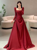 Simple Mermaid Long Sleeves Burgundy Floor Length Prom Dress HZ1022