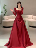 Simple Mermaid Long Sleeves Burgundy Floor Length Prom Dress HZ1022