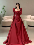 Simple Mermaid Long Sleeves Burgundy Floor Length Prom Dress HZ1022