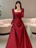 Simple Mermaid Long Sleeves Burgundy Floor Length Prom Dress HZ1022