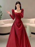 Simple Mermaid Long Sleeves Burgundy Floor Length Prom Dress HZ1022