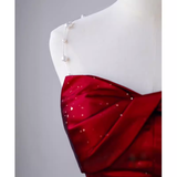 Simple Mermaid Strapless Burgundy Floor Length Prom Dress HZ1022