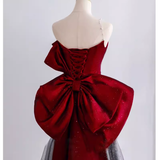 Simple Mermaid Strapless Burgundy Floor Length Prom Dress HZ1022