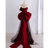 Simple Mermaid Strapless Burgundy Floor Length Prom Dress HZ1022