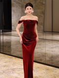 Sheath Strapless Red Velvet Prom Dresses Evening Dress HZ1022