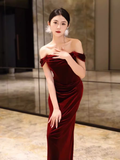 Sheath Strapless Red Velvet Prom Dresses Evening Dress HZ1022