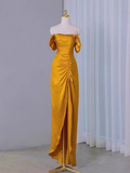 Sheath Off The Shoulder Yellow Prom Dresses Evening Dress HZ1022