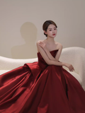 Ball Gown Strapless Burgundy Satin Prom Dresses Evening Dress HZ1022