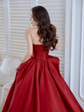 Ball Gown Strapless Burgundy Satin Prom Dresses Evening Dress HZ1022