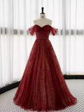 Ball Gown Strapless Burgundy Tulle Prom Dresses Evening Dress HZ1022