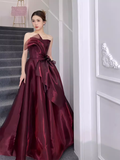 Ball Gown Strapless Burgundy Organza Prom Dresses Evening Dress HZ1022