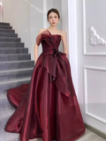 Ball Gown Strapless Burgundy Organza Prom Dresses Evening Dress HZ1022