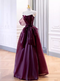 Ball Gown Strapless Burgundy Organza Prom Dresses Long Evening Dress HZ1022