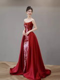 Mermaid Strapless Sequin Red Prom Dresses Long Evening Dress HZ1022