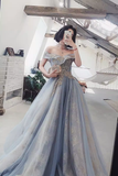 A line Off The Shoulder Gray Prom Dresses Long Evening Dress HZ1022