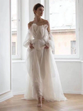 A line White Long Organza Prom Dress Formal Dresses HZ1022