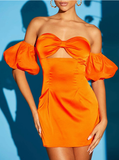 Cute Sheath Strapless Short Orange Homecoming Dresses HZ1022