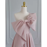 Pretty A line One Shoulder Pink Satin Long Evening Party Dress Prom Dresses With Bowknot HZ1022