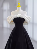 Pretty Ball Gown Off The Shoulder Black Velvet Evening Party Dress Prom Dresses With Flower HZ1022