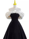 Pretty Ball Gown Off The Shoulder Black Velvet Evening Party Dress Prom Dresses With Flower HZ1022